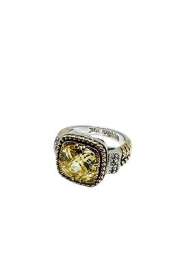 Lia Sophia Two-Tone Yellow Gemstone "Lemon Chiffon" Statement Ring Size 6 Silver